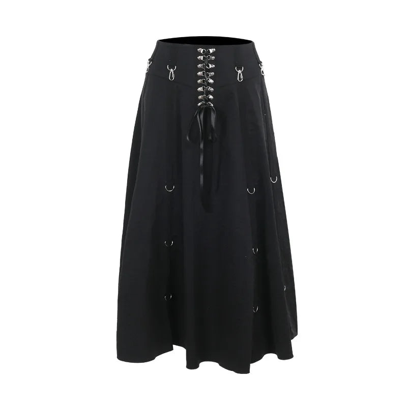 Goth Streetwear Gothic Skirt Women Harajuku Emo Alternative Grunge High Waist Bandage A-line Skirts Y2k E-girl Indie Clothes