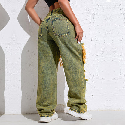 Shascullfites Baggy Jeans Women New American Loose Wide-leg Pants Old Straight Leg Trousers