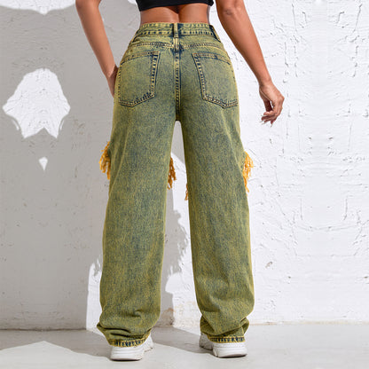 Shascullfites Baggy Jeans Women New American Loose Wide-leg Pants Old Straight Leg Trousers