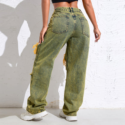 Shascullfites Baggy Jeans Women New American Loose Wide-leg Pants Old Straight Leg Trousers