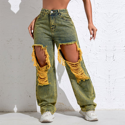 Shascullfites Baggy Jeans Women New American Loose Wide-leg Pants Old Straight Leg Trousers