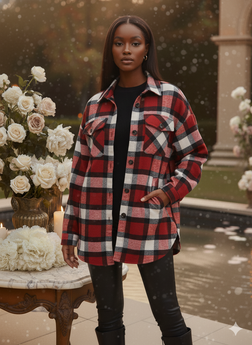 Beaully Women's Flannel Plaid Shacket 2025 Fall Outfits Long Sleeve Button Down Shirts Jacket Coats with Side Pockets