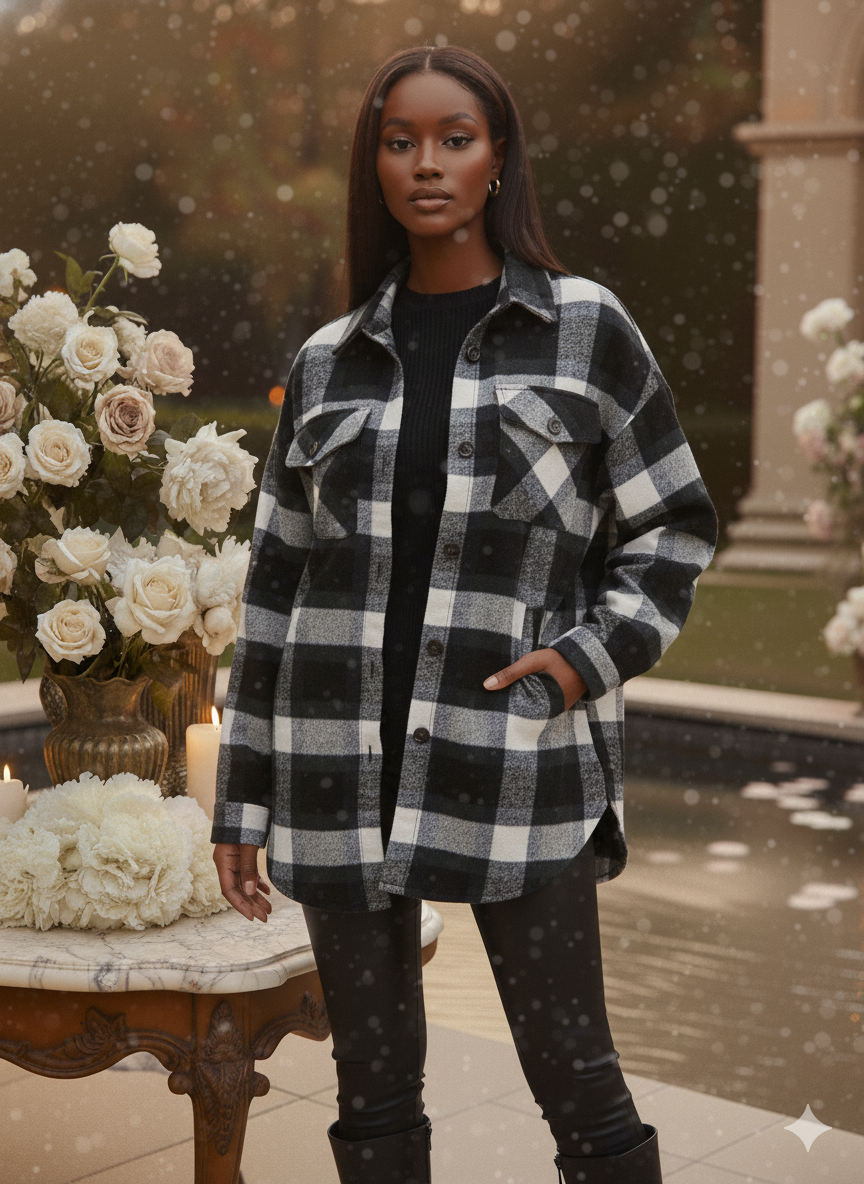 Beaully Women's Flannel Plaid Shacket 2025 Fall Outfits Long Sleeve Button Down Shirts Jacket Coats with Side Pockets