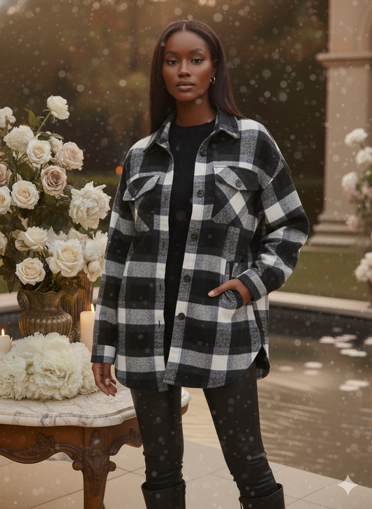 Beaully Women's Flannel Plaid Shacket 2025 Fall Outfits Long Sleeve Button Down Shirts Jacket Coats with Side Pockets