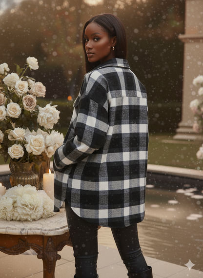 Beaully Women's Flannel Plaid Shacket 2025 Fall Outfits Long Sleeve Button Down Shirts Jacket Coats with Side Pockets