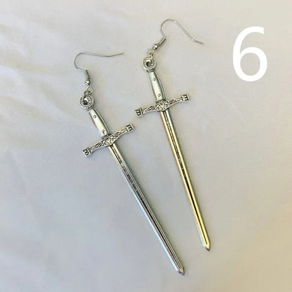 Golden Colour Goth Swords Earrings Long Gothic Medieval Tarot Viking Alternative Statement Women Men Gift Mystical Jewellery