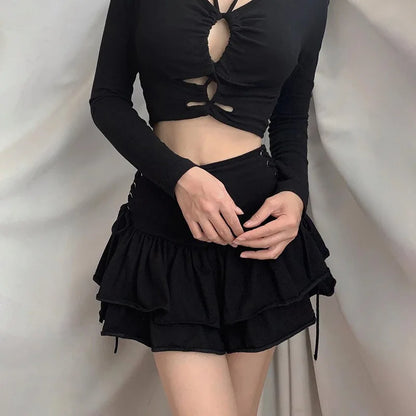 AltGoth Y2k Gothic Cake Skirt Women Dark Punk Streetwear Bandage High Waist Skirt Harajuku Grunge Emo Alternative Clubwear Skirt