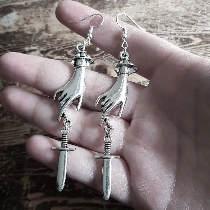 Golden Colour Goth Swords Earrings Long Gothic Medieval Tarot Viking Alternative Statement Women Men Gift Mystical Jewellery