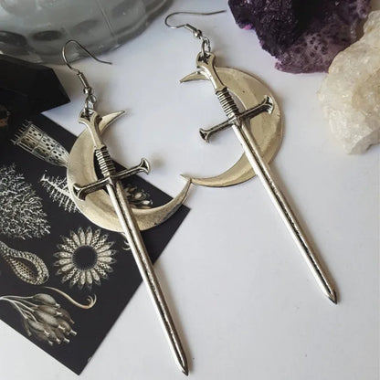 Golden Colour Goth Swords Earrings Long Gothic Medieval Tarot Viking Alternative Statement Women Men Gift Mystical Jewellery