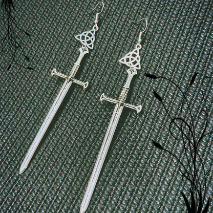 Golden Colour Goth Swords Earrings Long Gothic Medieval Tarot Viking Alternative Statement Women Men Gift Mystical Jewellery