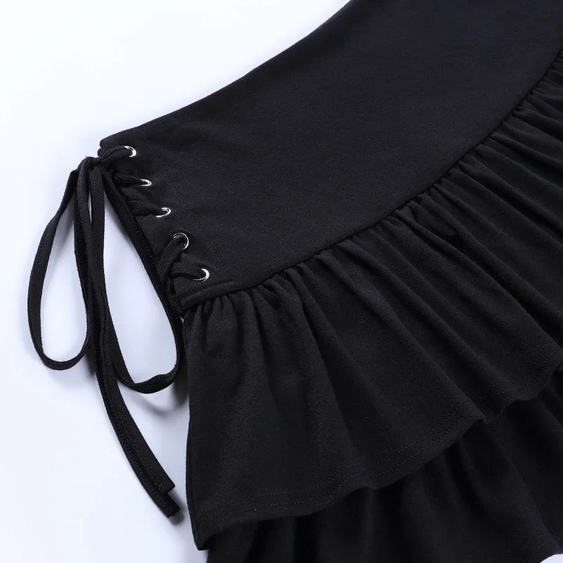AltGoth Y2k Gothic Cake Skirt Women Dark Punk Streetwear Bandage High Waist Skirt Harajuku Grunge Emo Alternative Clubwear Skirt