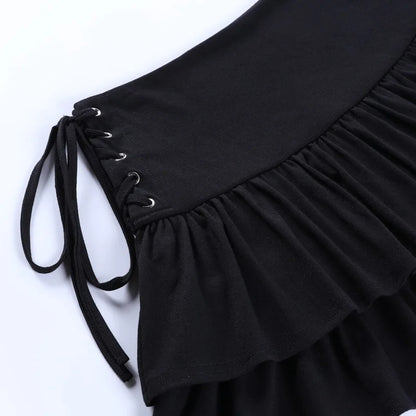 AltGoth Y2k Gothic Cake Skirt Women Dark Punk Streetwear Bandage High Waist Skirt Harajuku Grunge Emo Alternative Clubwear Skirt