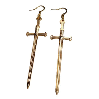 Golden Colour Goth Swords Earrings Long Gothic Medieval Tarot Viking Alternative Statement Women Men Gift Mystical Jewellery