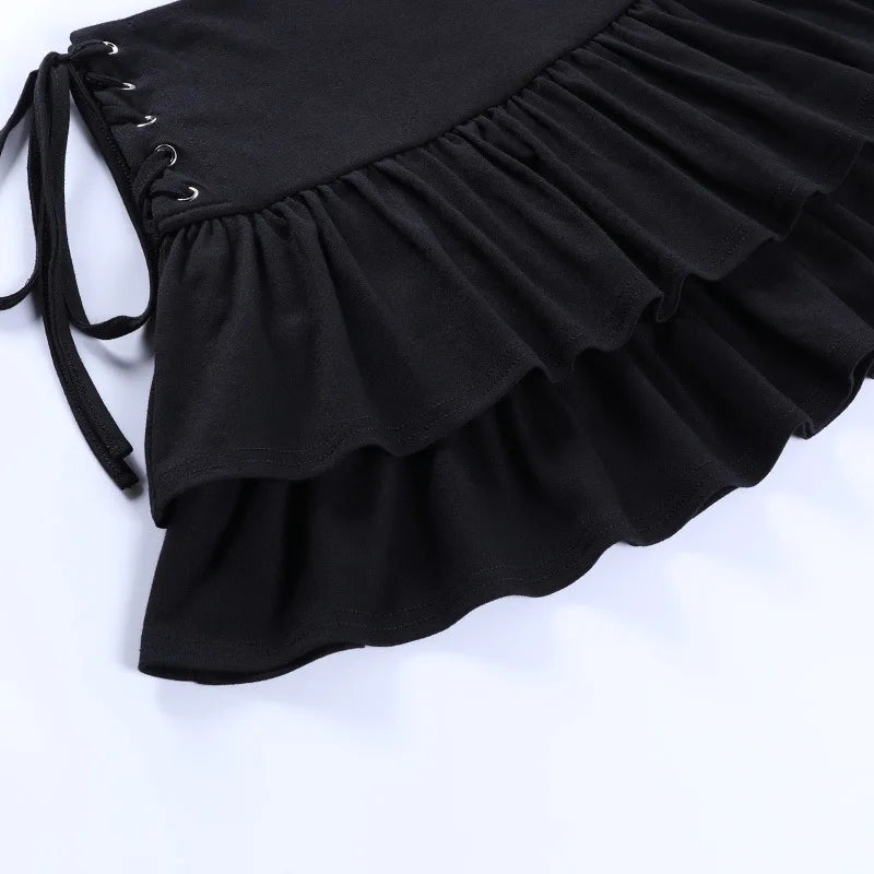 AltGoth Y2k Gothic Cake Skirt Women Dark Punk Streetwear Bandage High Waist Skirt Harajuku Grunge Emo Alternative Clubwear Skirt