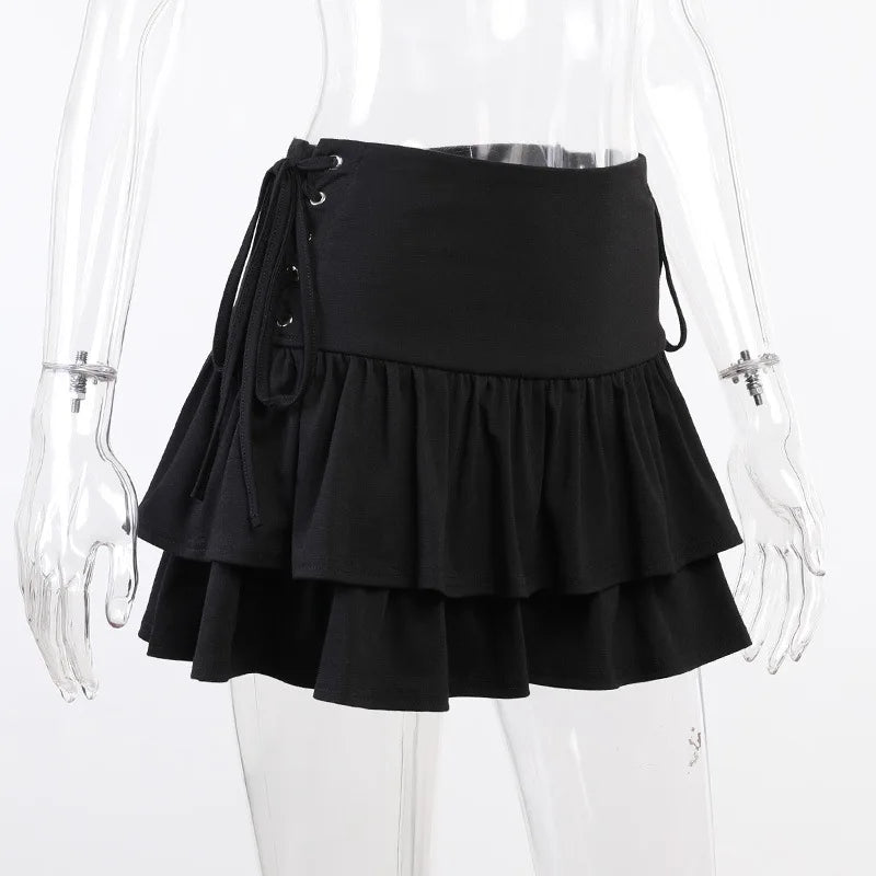 AltGoth Y2k Gothic Cake Skirt Women Dark Punk Streetwear Bandage High Waist Skirt Harajuku Grunge Emo Alternative Clubwear Skirt