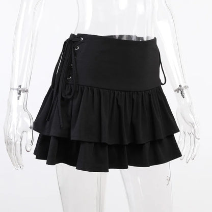 AltGoth Y2k Gothic Cake Skirt Women Dark Punk Streetwear Bandage High Waist Skirt Harajuku Grunge Emo Alternative Clubwear Skirt