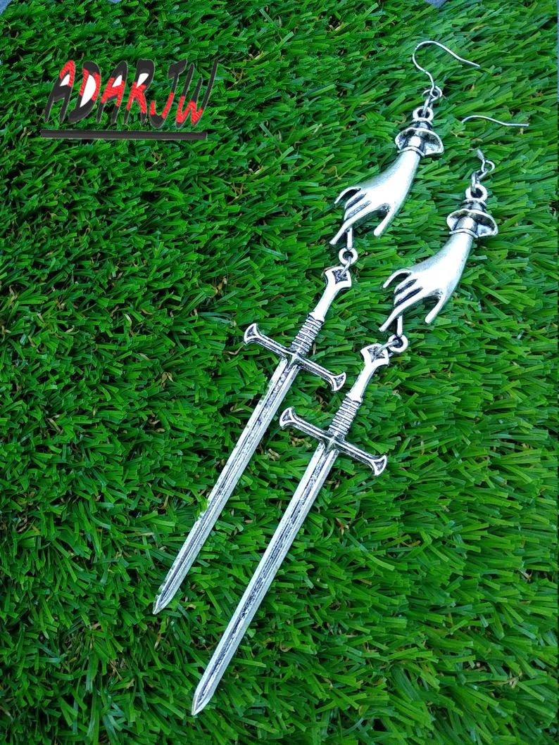Golden Colour Goth Swords Earrings Long Gothic Medieval Tarot Viking Alternative Statement Women Men Gift Mystical Jewellery