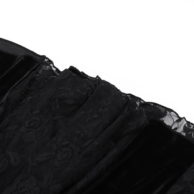 AltGoth Aesthetic Gothic Midi Dress Women Vintage Elagnt Lace Patchwork See Through Flare Sleeve High Waist Clubwear Dress Femme