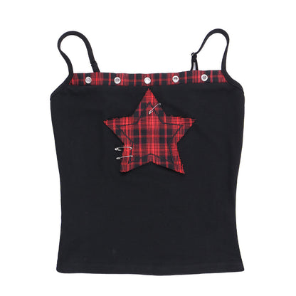 AltGoth Y2k E-girl Vintage Camis Women Mall Gothic Cyber Punk Emo Alt Grunge Hotsweet Plaid Pentagram Patchwork Crop Tank Tops