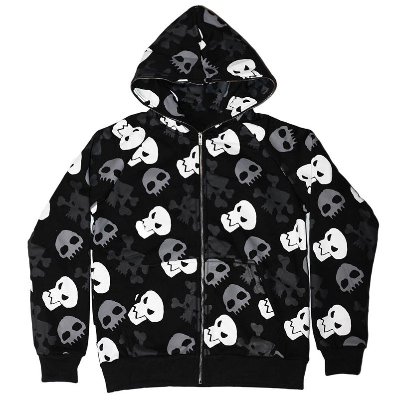 AltGoth Cyberpunk Y2k Sweatshirt Women Mall Goth Harajuku Skull Printed Long Sleeve Zipper Cardigan Hoodie Emo Alt Indie Clothes