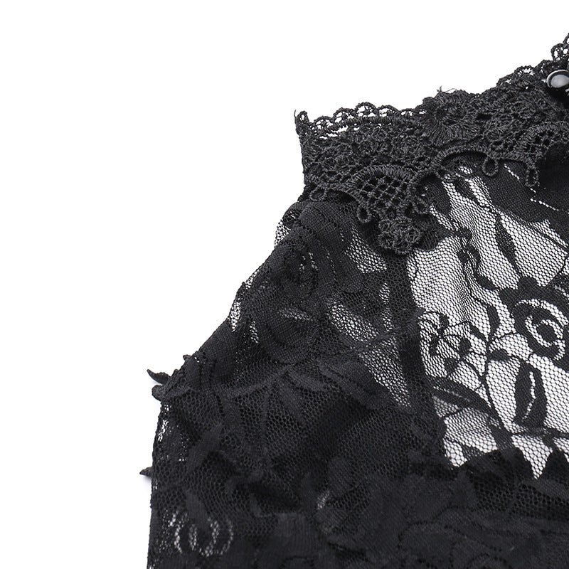 AltGoth Aesthetic Gothic Midi Dress Women Vintage Elagnt Lace Patchwork See Through Flare Sleeve High Waist Clubwear Dress Femme