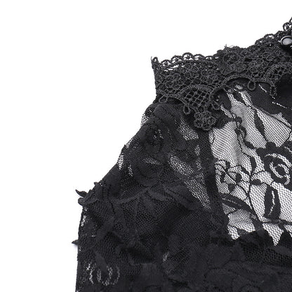 AltGoth Aesthetic Gothic Midi Dress Women Vintage Elagnt Lace Patchwork See Through Flare Sleeve High Waist Clubwear Dress Femme