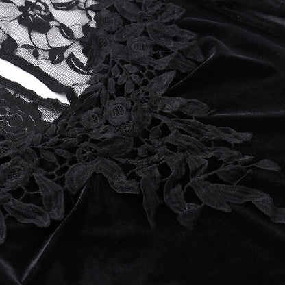 AltGoth Aesthetic Gothic Midi Dress Women Vintage Elagnt Lace Patchwork See Through Flare Sleeve High Waist Clubwear Dress Femme