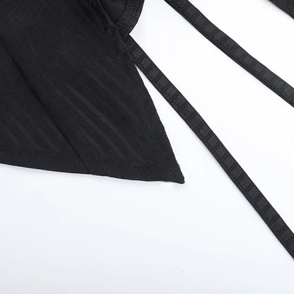 Goth Dark Kawaii Black Short Sleeve Buttons Shirt Lace-up Blouses Mall Gothic Slim Lapel Collar Stripe Shirts Women Alt Techwear