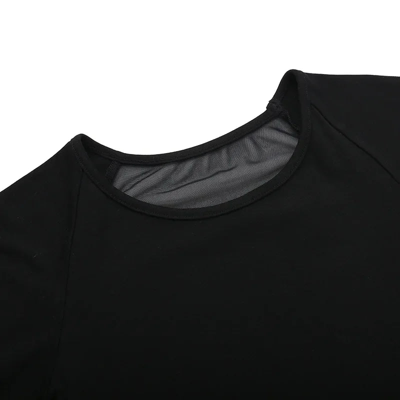 Gothic See Through Angel Graphic Print T-shirt for Women Goth Punk Slim Fit Sexy Mesh Y2k Long Sleeve Grunge Transparent