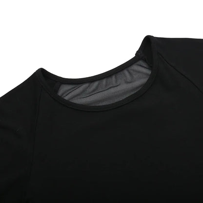 Gothic See Through Angel Graphic Print T-shirt for Women Goth Punk Slim Fit Sexy Mesh Y2k Long Sleeve Grunge Transparent