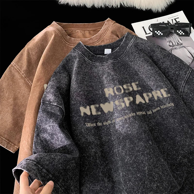 Gothic Washed T-Shirt for Men Vintage Rose Graphic Short Sleeve Tee Tops Hip Hop Street Couple Tshirts Men Women Clothing