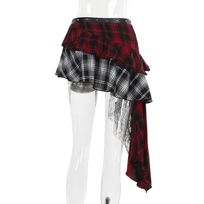AltGoth Harajuku Grunge Gothic Skirt Women Streetwear Punk Dark Plaid Patchwork Irregular Skirt Y2k E-girl Emo Alternative Skirt