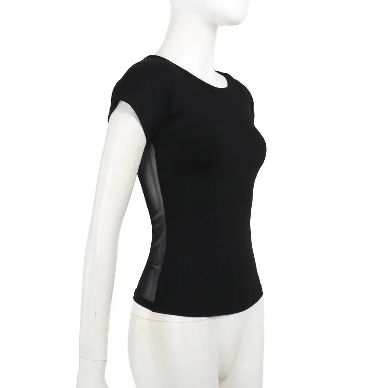 Gothic See Through Angel Graphic Print T-shirt for Women Goth Punk Slim Fit Sexy Mesh Y2k Long Sleeve Grunge Transparent