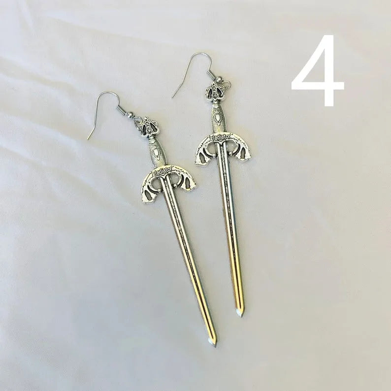 Golden Colour Goth Swords Earrings Long Gothic Medieval Tarot Viking Alternative Statement Women Men Gift Mystical Jewellery
