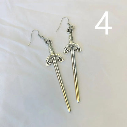 Golden Colour Goth Swords Earrings Long Gothic Medieval Tarot Viking Alternative Statement Women Men Gift Mystical Jewellery