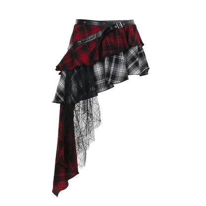 AltGoth Harajuku Grunge Gothic Skirt Women Streetwear Punk Dark Plaid Patchwork Irregular Skirt Y2k E-girl Emo Alternative Skirt