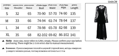 AltGoth Aesthetic Gothic Midi Dress Women Vintage Elagnt Lace Patchwork See Through Flare Sleeve High Waist Clubwear Dress Femme