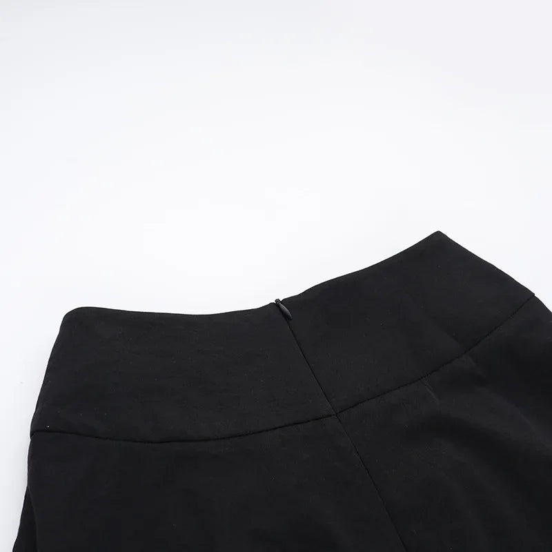 Goth Dark Acubi Fashion Black Swing A-line Skirt Punk Grunge Metal Buckle Streetwear Bandage Skirts Mall Gothic Alt Clother
