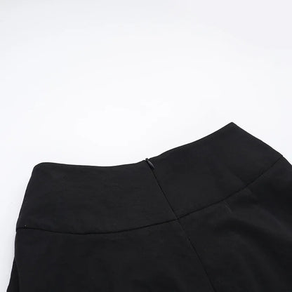 Goth Dark Acubi Fashion Black Swing A-line Skirt Punk Grunge Metal Buckle Streetwear Bandage Skirts Mall Gothic Alt Clother