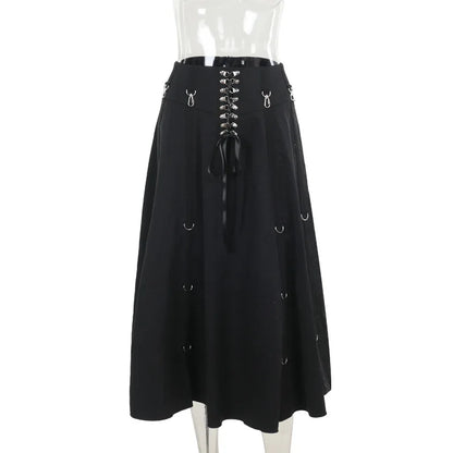 Goth Streetwear Gothic Skirt Women Harajuku Emo Alternative Grunge High Waist Bandage A-line Skirts Y2k E-girl Indie Clothes