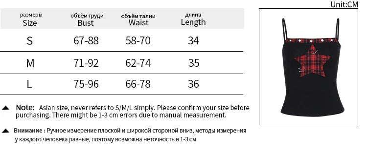 AltGoth Y2k E-girl Vintage Camis Women Mall Gothic Cyber Punk Emo Alt Grunge Hotsweet Plaid Pentagram Patchwork Crop Tank Tops