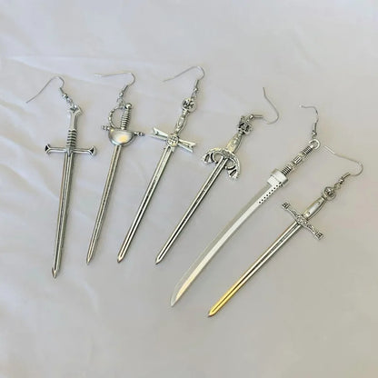 Golden Colour Goth Swords Earrings Long Gothic Medieval Tarot Viking Alternative Statement Women Men Gift Mystical Jewellery