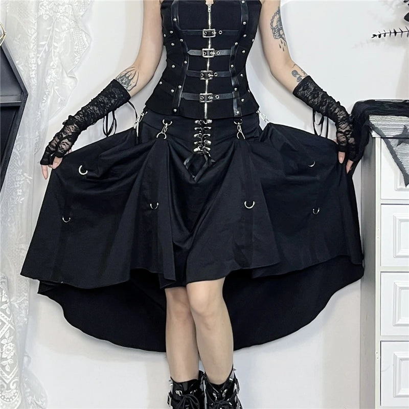 Goth Streetwear Gothic Skirt Women Harajuku Emo Alternative Grunge High Waist Bandage A-line Skirts Y2k E-girl Indie Clothes