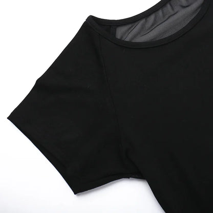 Gothic See Through Angel Graphic Print T-shirt for Women Goth Punk Slim Fit Sexy Mesh Y2k Long Sleeve Grunge Transparent