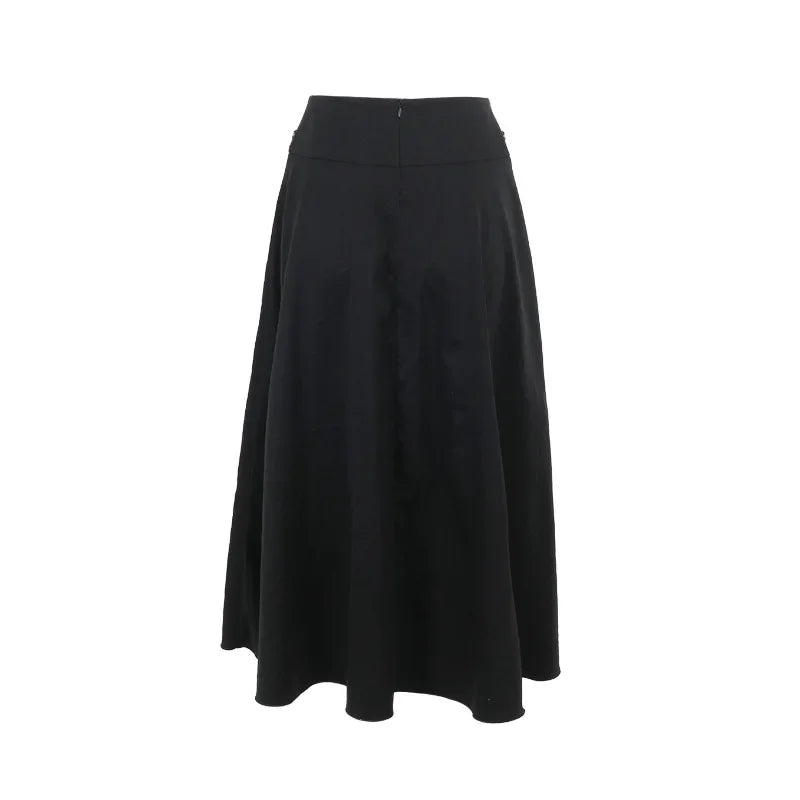 Goth Dark Acubi Fashion Black Swing A-line Skirt Punk Grunge Metal Buckle Streetwear Bandage Skirts Mall Gothic Alt Clother