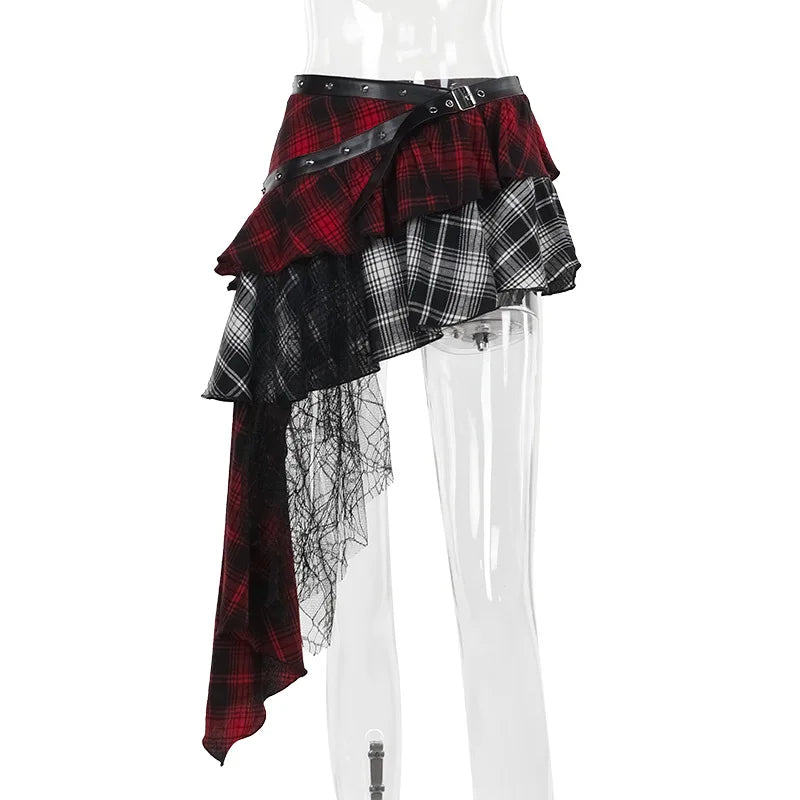 AltGoth Harajuku Grunge Gothic Skirt Women Streetwear Punk Dark Plaid Patchwork Irregular Skirt Y2k E-girl Emo Alternative Skirt