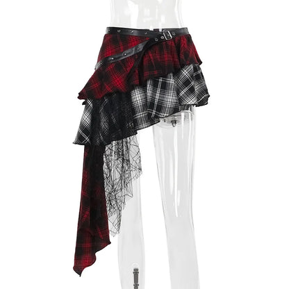 AltGoth Harajuku Grunge Gothic Skirt Women Streetwear Punk Dark Plaid Patchwork Irregular Skirt Y2k E-girl Emo Alternative Skirt