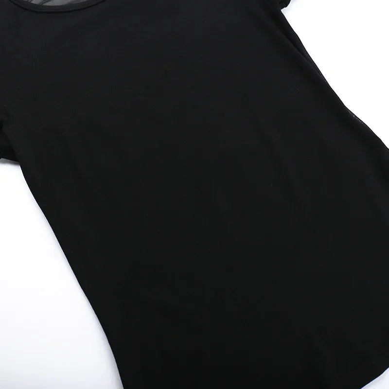 Gothic See Through Angel Graphic Print T-shirt for Women Goth Punk Slim Fit Sexy Mesh Y2k Long Sleeve Grunge Transparent