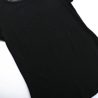 Gothic See Through Angel Graphic Print T-shirt for Women Goth Punk Slim Fit Sexy Mesh Y2k Long Sleeve Grunge Transparent