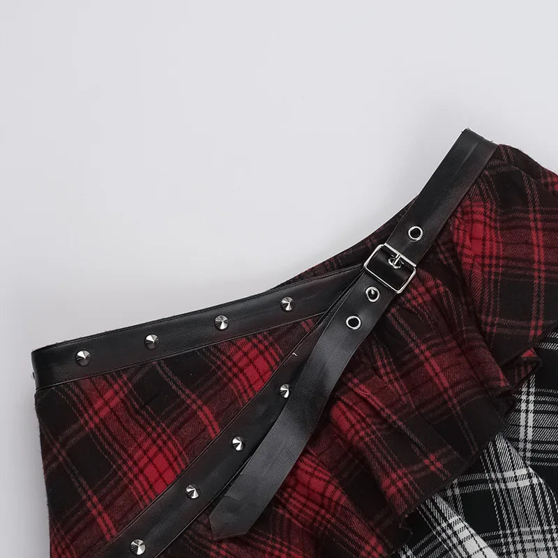 AltGoth Harajuku Grunge Gothic Skirt Women Streetwear Punk Dark Plaid Patchwork Irregular Skirt Y2k E-girl Emo Alternative Skirt